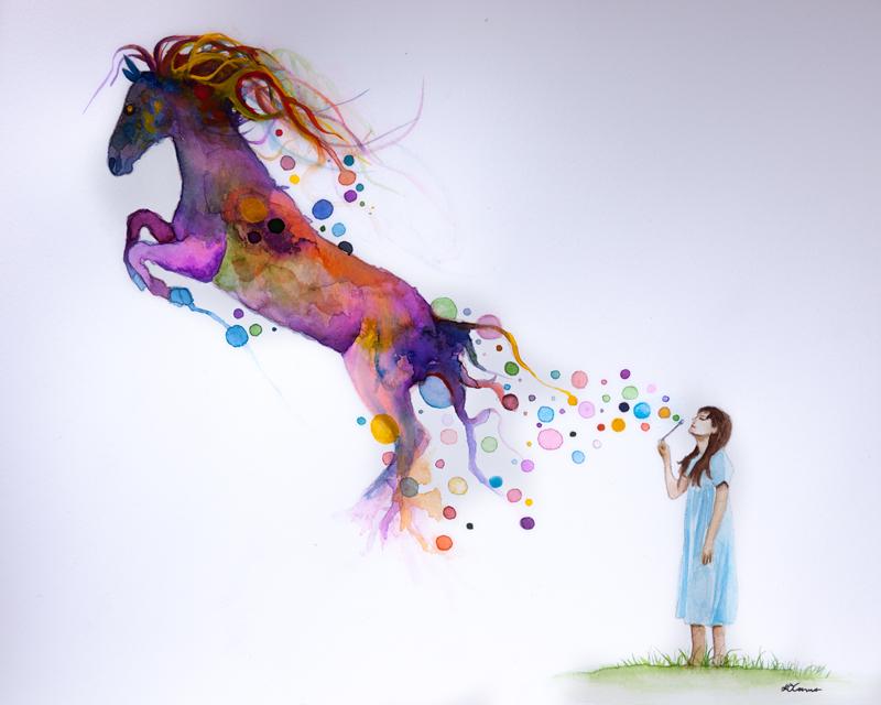 800x640 Blowing Bubbles Watercolor Painting Art