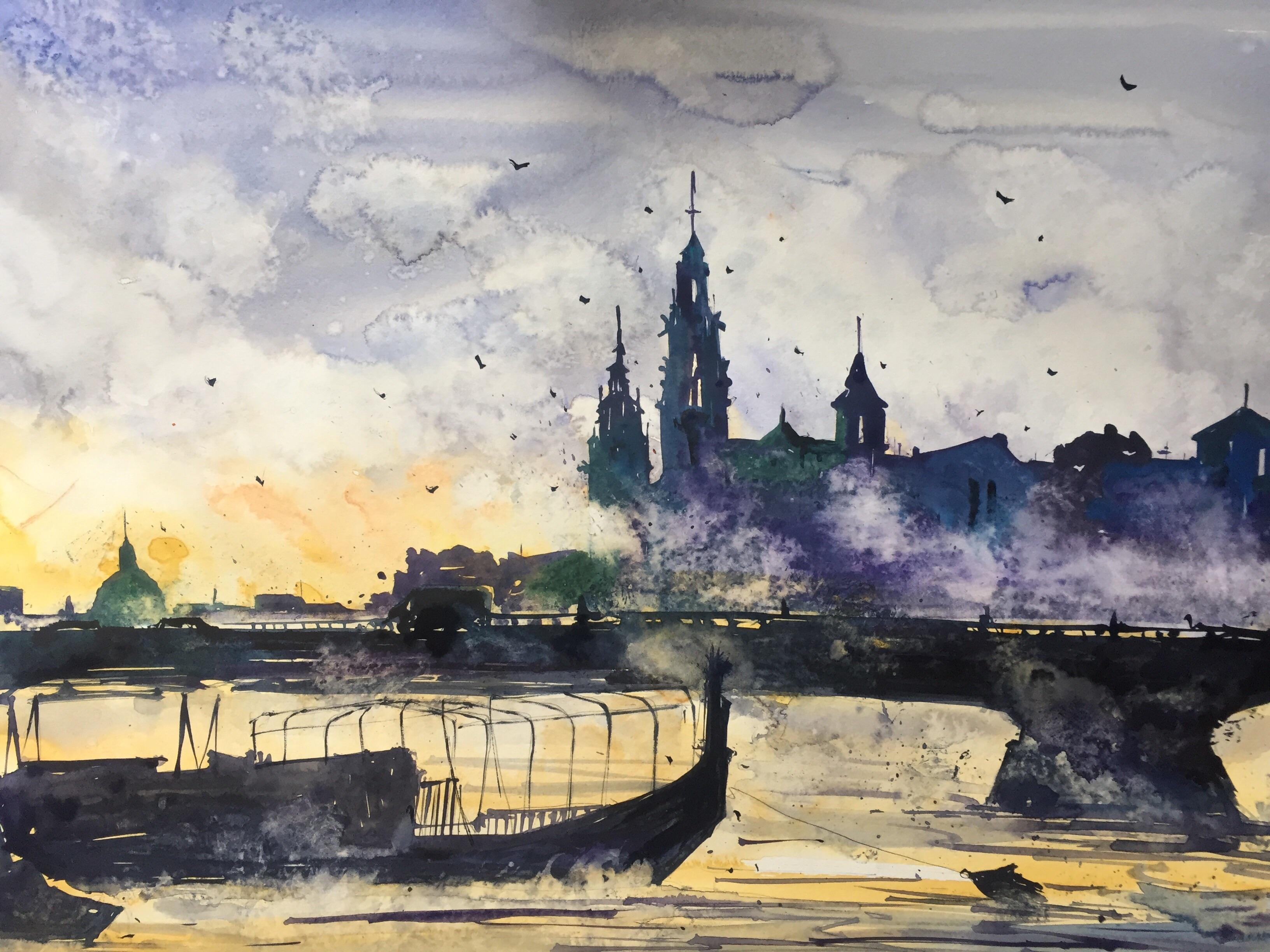 3264x2448 Cracow. Watercolor. 40x30cm Art