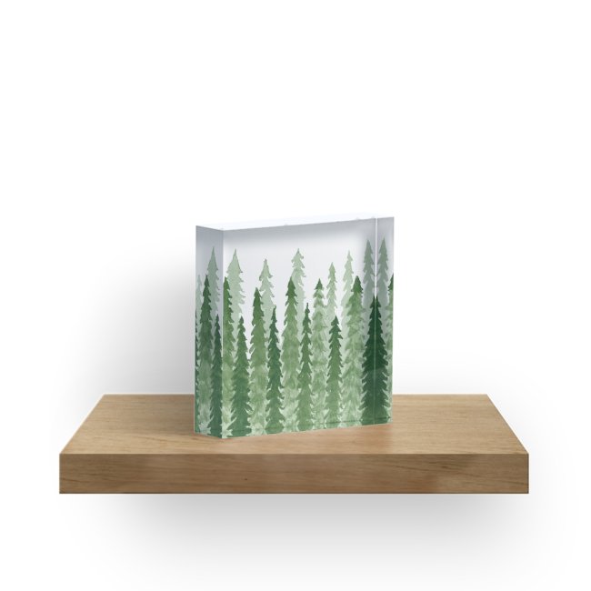 650x650 Watercolor Redwood Trees Acrylic Blocks By Deafangel1080 Redbubble