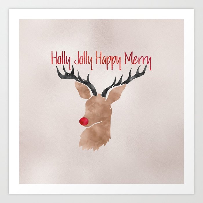 700x700 Christmas Watercolor Red Nosed Reindeer Silhouette Art Print By