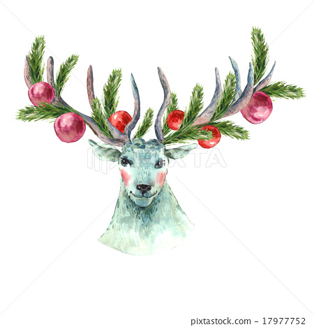 450x468 Christmas Watercolor Greeting Card With Reindeer