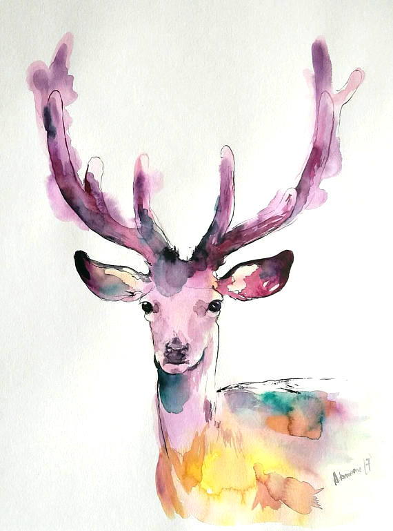 570x769 Watercolor Reindeer Wall Art Original Wildlife Painting. Etsy
