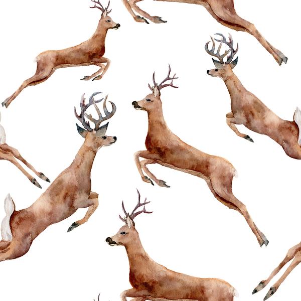 600x600 Wildlife Fabric, Deer Fabric, Reindeer Fabric, Watercolor Fabric