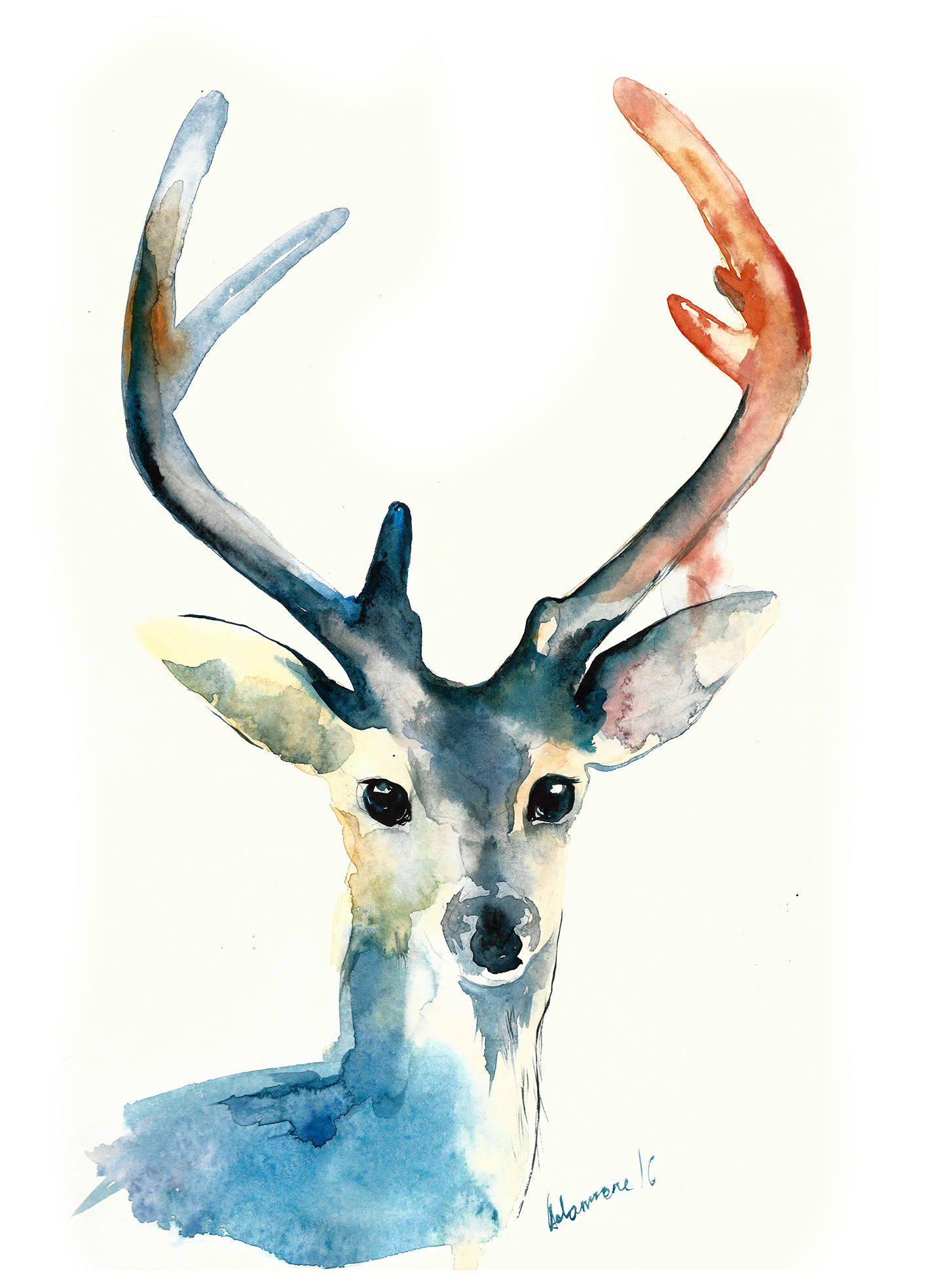 1417x1966 Blue Reindeer Watercolor Art Digital Print A4 A3 8x11 Etsy