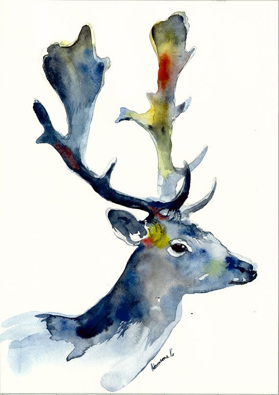570x806 Blue Reindeer Watercolor Art Digital Print A4 By Alisaadamsoneart