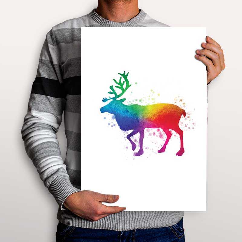 800x800 Buy Rainbow Reindeer Watercolor Art Poster