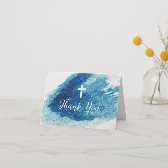 540x540 Religious Cross Blue Watercolor Thank You