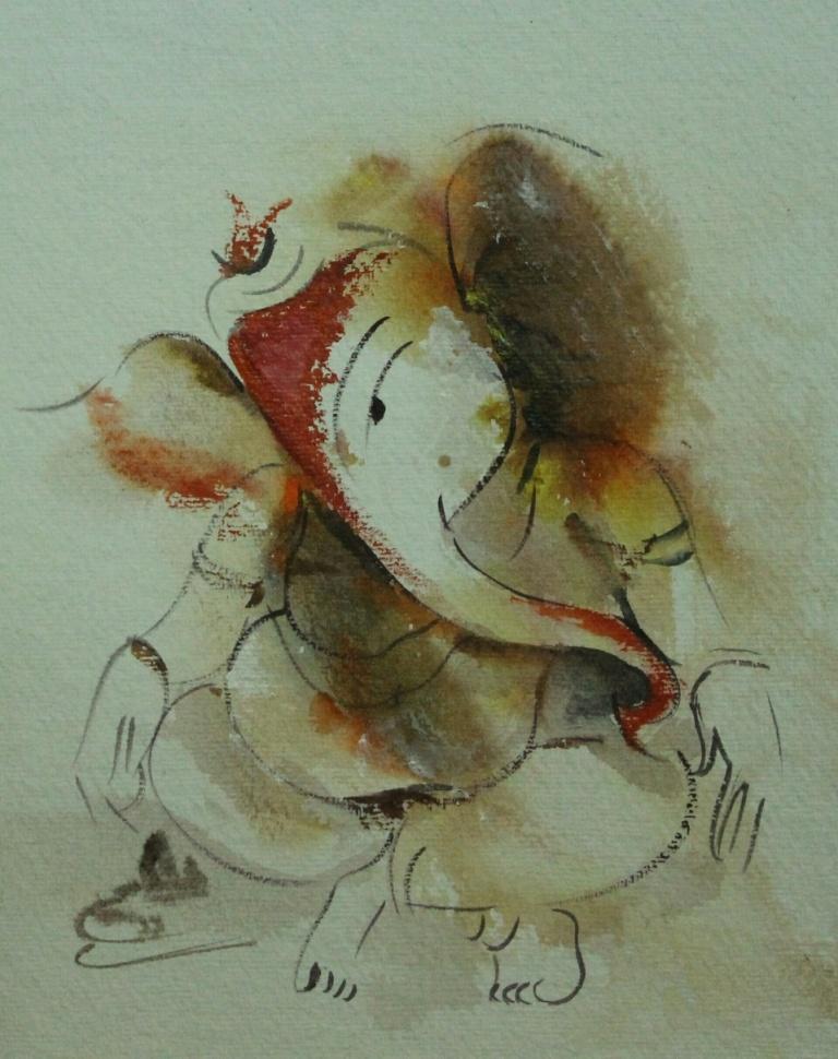 768x970 Ganesha By Artist Ayaan Group Religious Art Watercolor Paintings