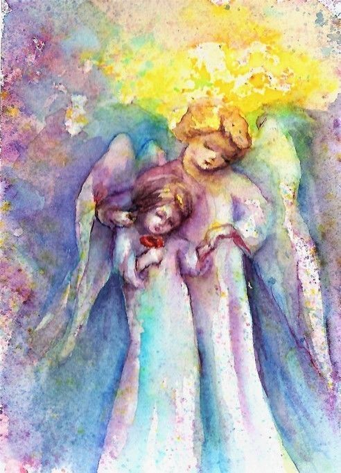 492x682 Aceo Original Angels God Religious Girls Kids Folk Watercolour