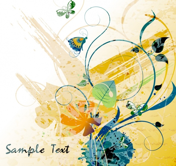 600x566 Flower Butterflies Background Retro Watercolor Style Free Vector