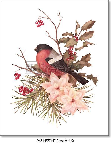 450x580 Free Art Print Of Christmas Retro Watercolor Decorative