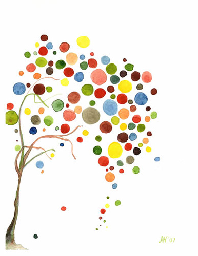 386x500 Retro Tree Watercolor Paintings By Angela Vandenbogaard