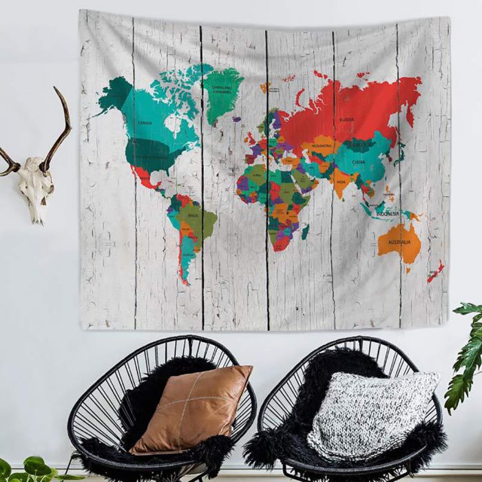 700x700 Retro Watercolor World Map Tapestry Wall Hanging Photography Shop