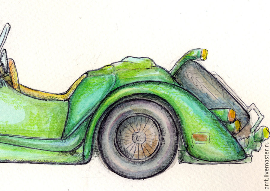 900x636 Retro Car Green Convertible Watercolour 21kh30 Shop Online On