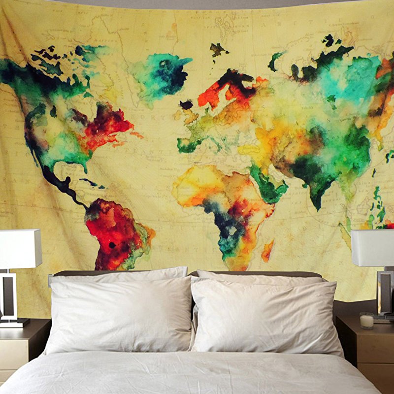 800x800 Sunlightfree Retro Watercolor World Map Tapestry Colorful Map