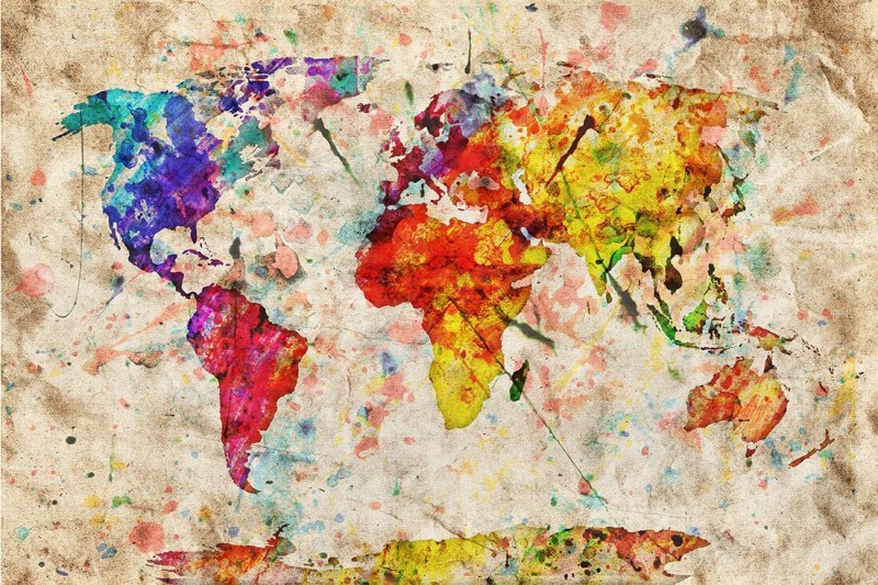 800x533 Vintage Retro Watercolor World Map,antique Colorful Painting