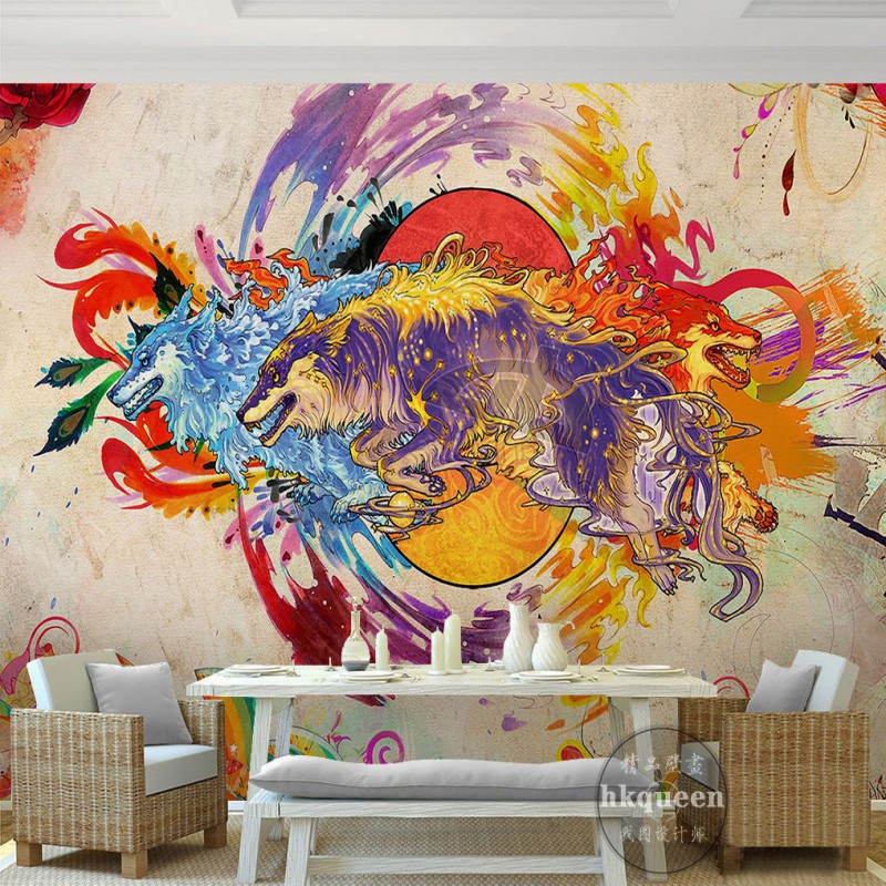 800x800 Custom Mural European Retro Watercolor Painting Anime Graffiti