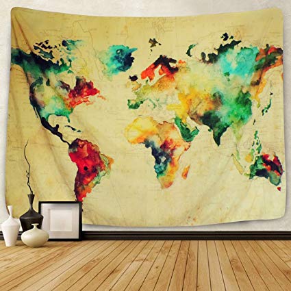 425x425 Sunlightfree Retro Watercolor World Map Tapestry