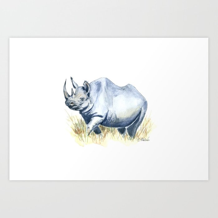700x700 Black Rhino Watercolor Painting Art Print By Nudovenko Society6
