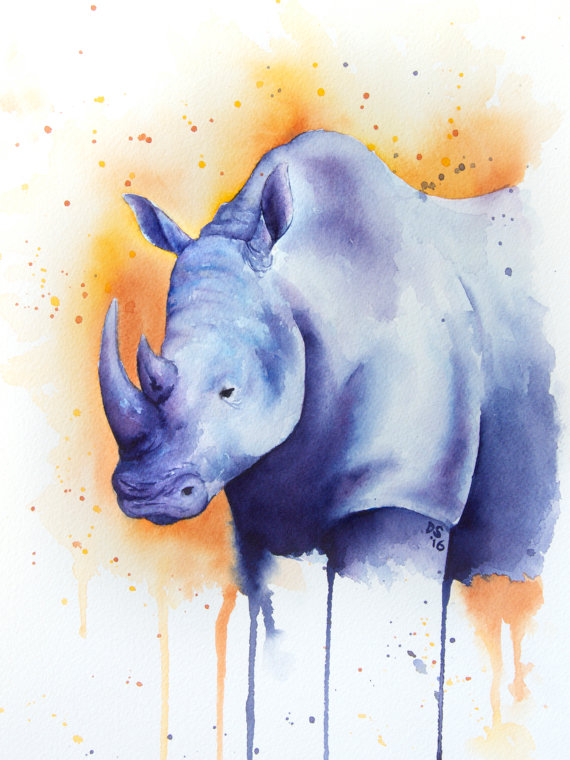 570x760 Original Rhinoceros Watercolor Painting Rhino Painting Rhino