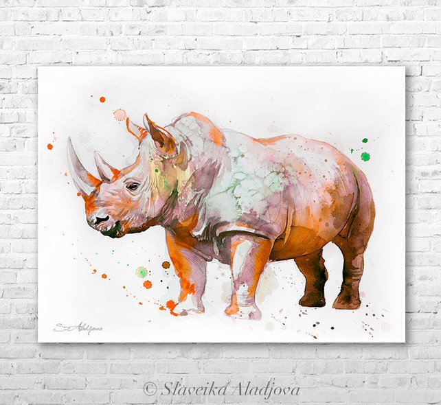 642x590 Rhino 3 Watercolor Painting Print By Slaveika Aladjova Art Etsy