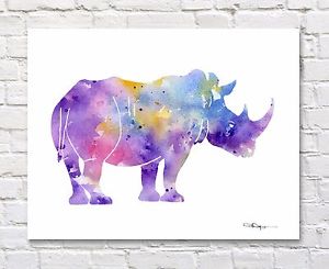 300x245 Rhino Abstract Watercolor Painting Rhinoceros Art Print By Artist