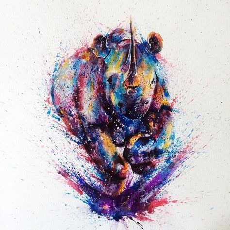 474x474 Watercolour Rhino Charging. Tatu Rhinos