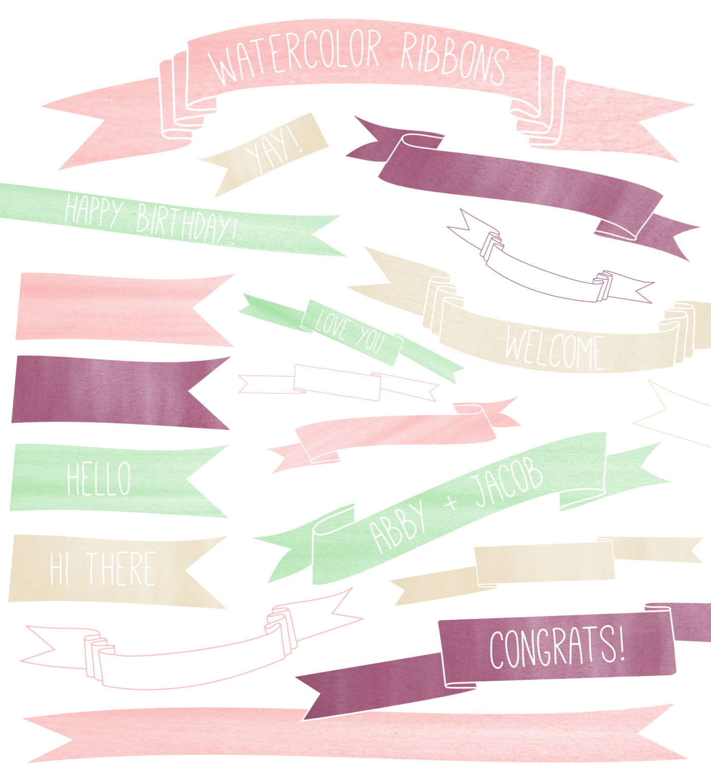 1385x1500 Watercolor Clipart Ribbon