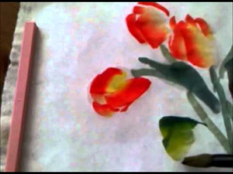 480x360 Painting Tulips In Chinese Watercolor Style On Rice Paper