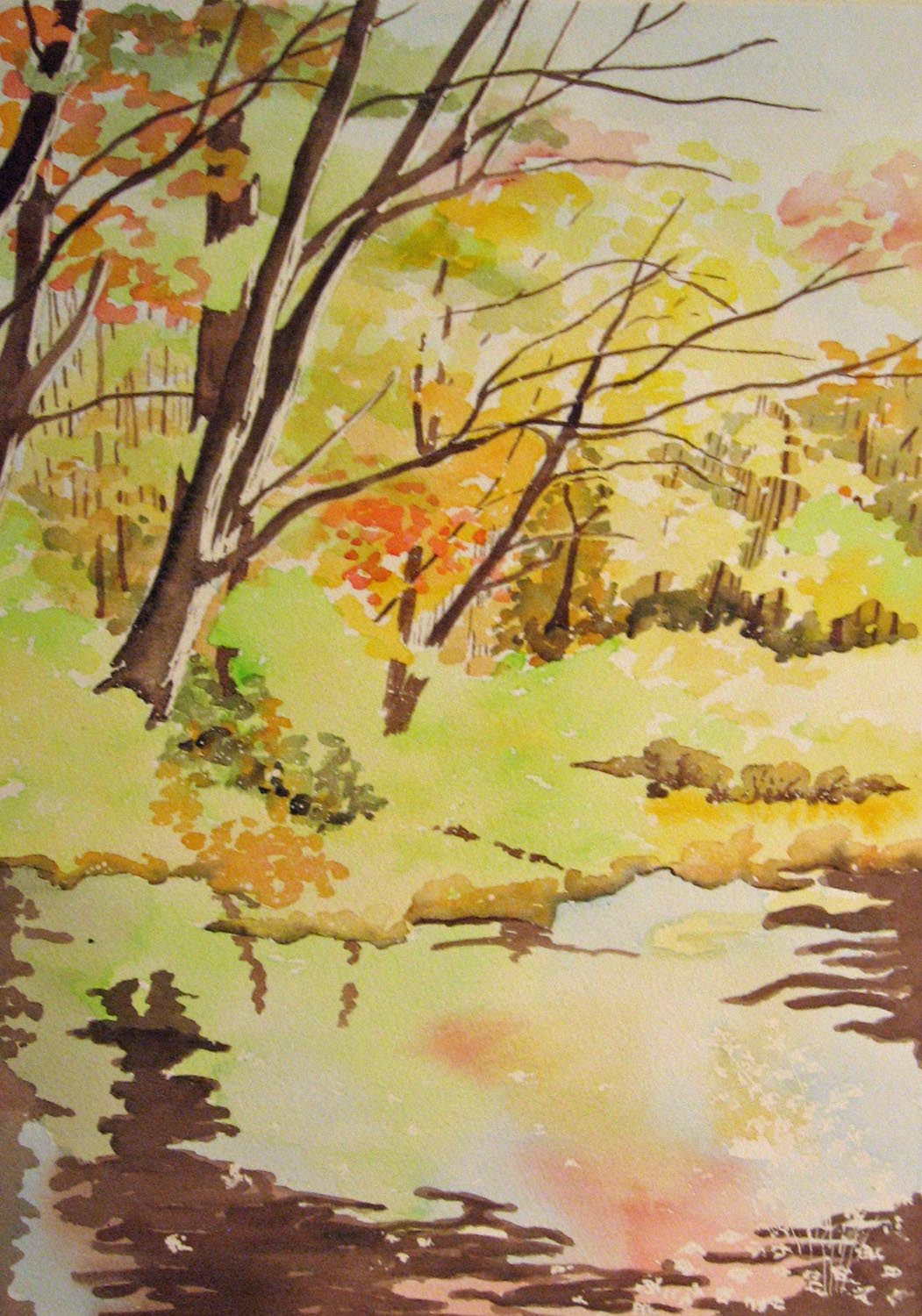 1051x1500 Woods And Pond Watercolor And Rice Paper Collage Leslie White