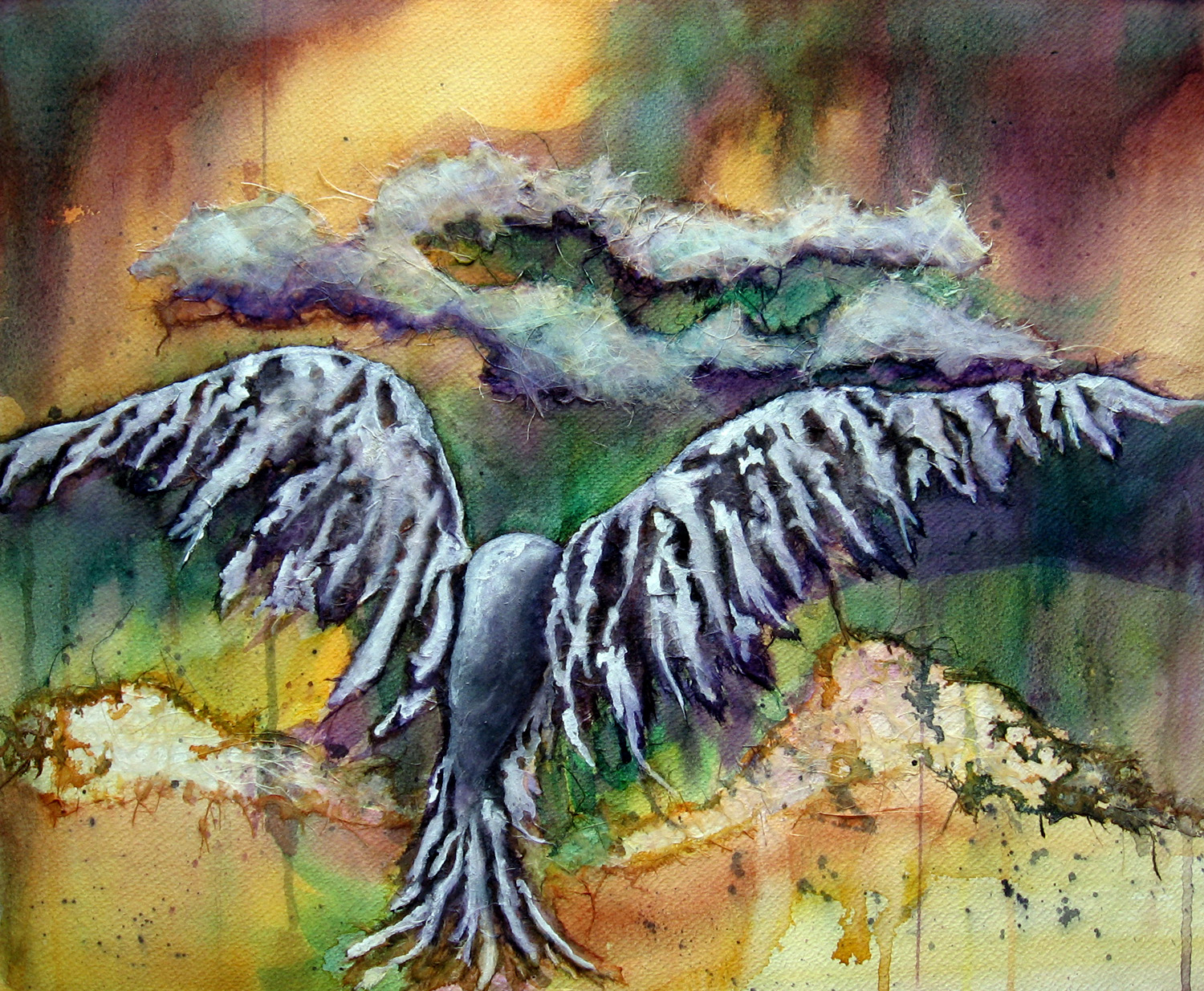 1500x1234 Flight Of The Condor Watercolor And Rice Paper Collage Leslie White