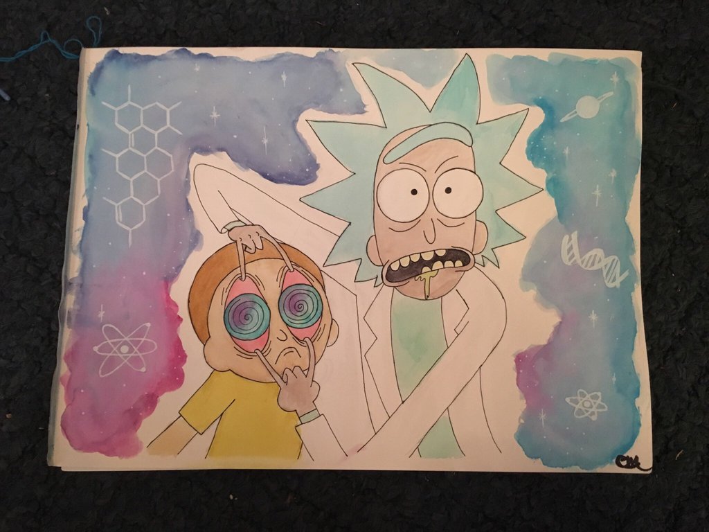1024x768 Rick Morty Watercolor By Claudiamineiro
