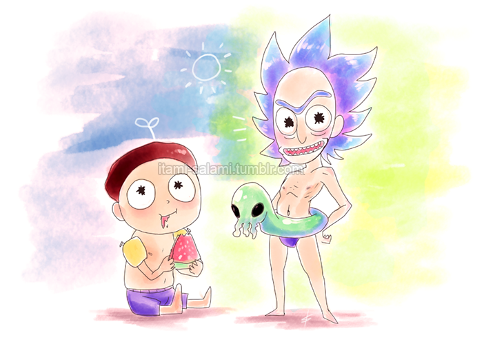 702x496 Rick And Morty Watercolor Beach By Itami Salami