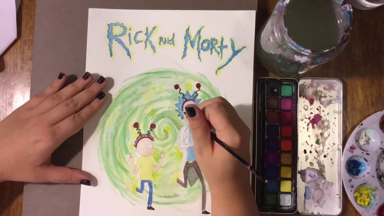 1280x720 Time Lapse Watercolor Rick And Morty Painting