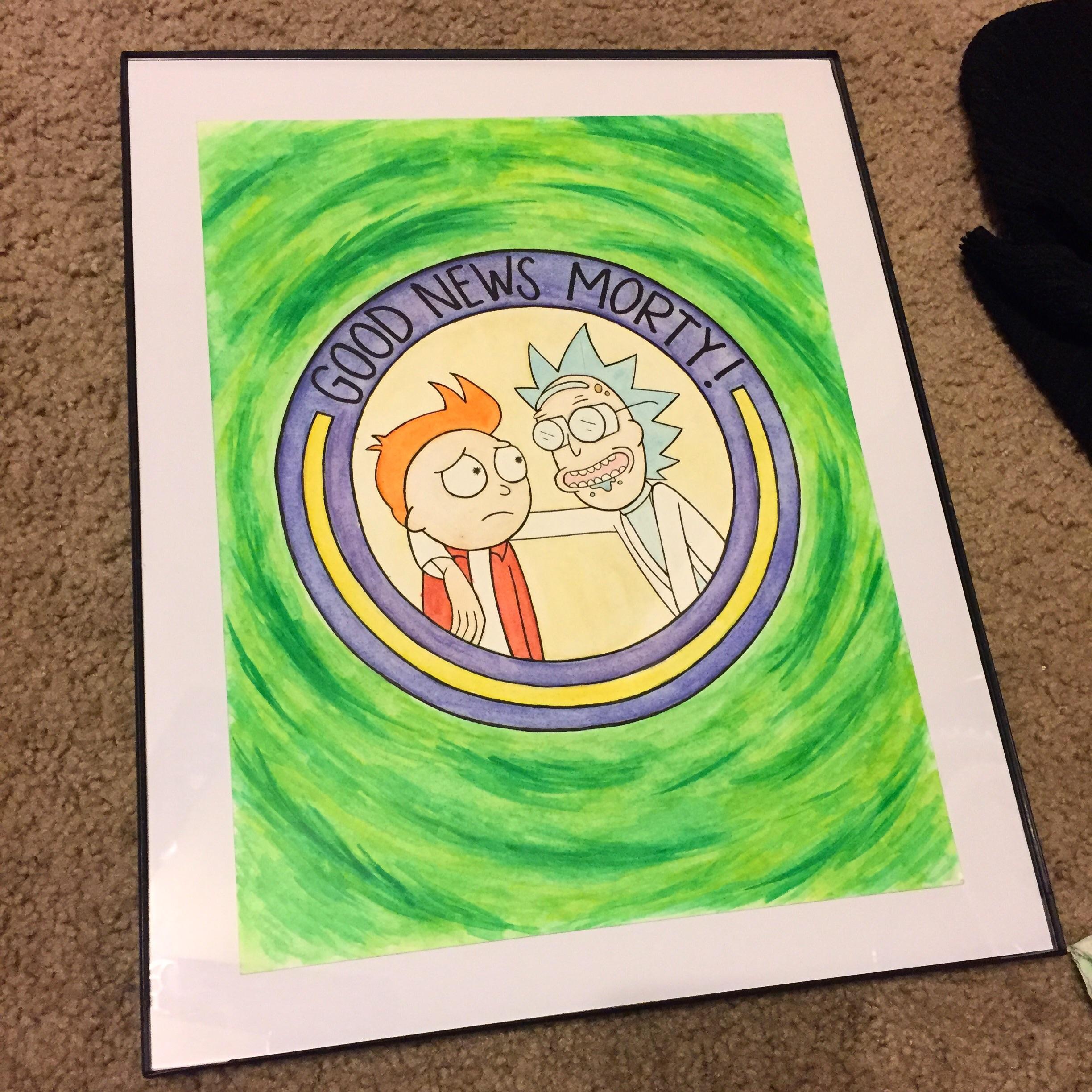 2448x2448 Oc] Rick Amp Morty X Futurama Crossover, Watercolor On Paper, 9 X