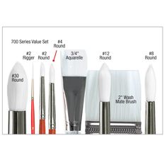 236x236 Includes Two Round Brushes, A Rigger, A Fan, A Filbert, An Angle