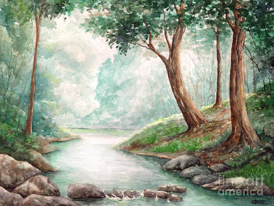 900x675 Landscape With River Painting By Enaile D Siffert