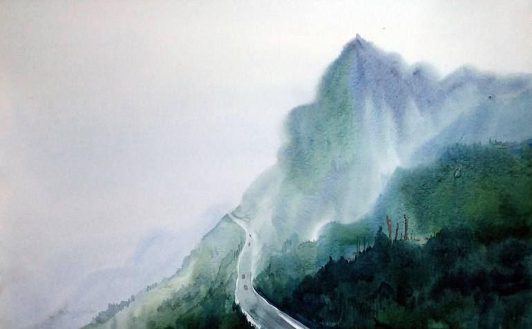 770x477 From Top View Mountain Road Watercolor On Paper Painting By