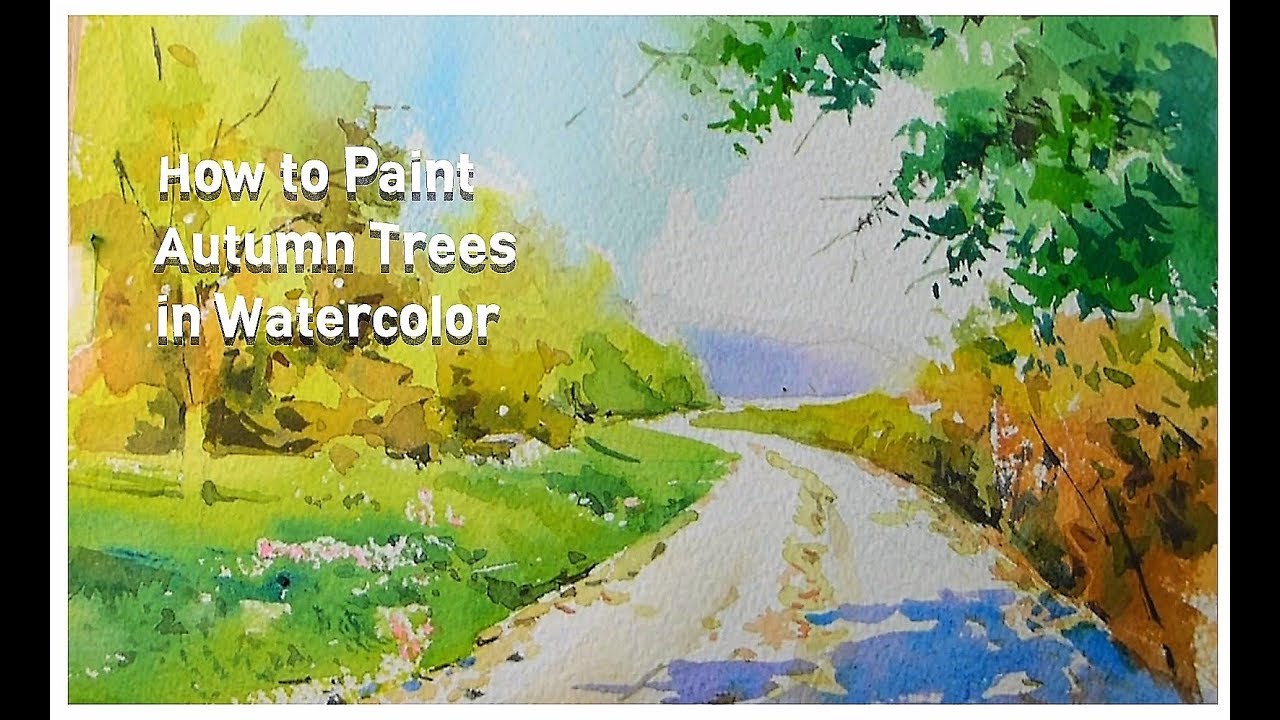 1280x720 Autumn Tree Road In Watercolor Landscape.