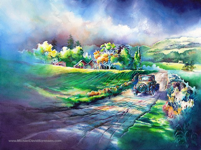 642x479 Country Road Old Dirt Road Watercolor Landscape Art Print. Etsy