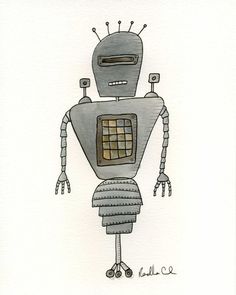 236x295 Robot Paintingdrawing. Penink And Watercolor. 4 X 6 Inches