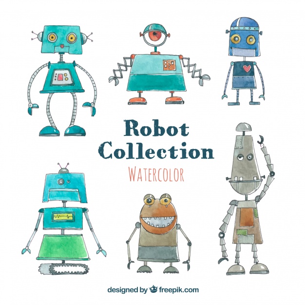 626x626 Watercolor Robot Character Collection Vector Free Download