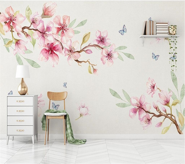 640x569 Beibehang Custom Wallpaper Romantic Watercolor Flowers Green