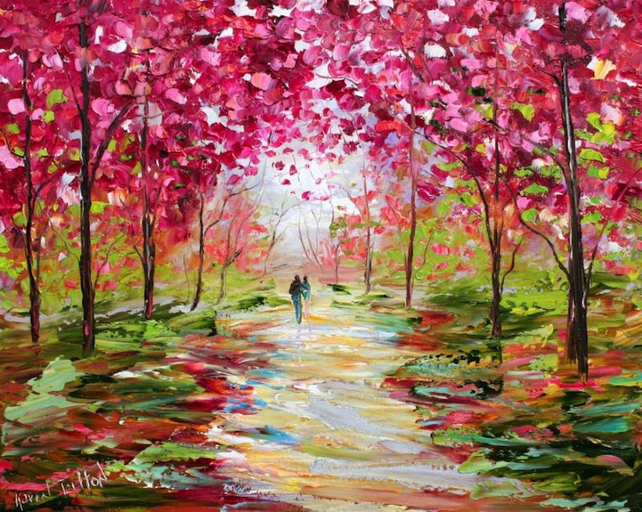 721x575 Romantic Textured Paintings Of Couples Walking Together