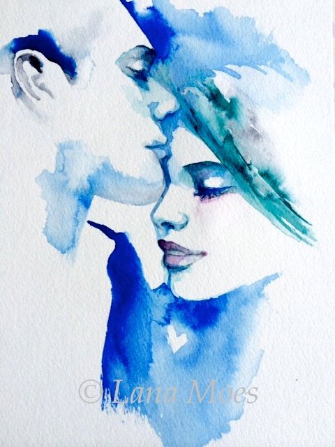 480x640 Tiffany Love Romance Kiss Print, Original Watercolor Painting By