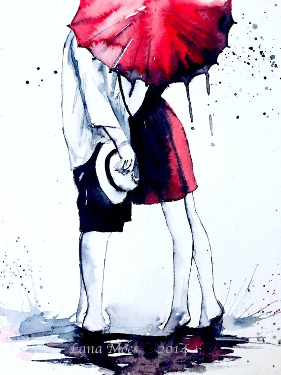 570x760 Under One Umbrella Romantic Love Watercolor Art Print Etsy