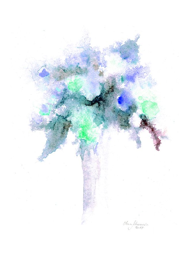 664x886 Blue Flowers Romantic Watercolor Art Unique Handmade (Gifts