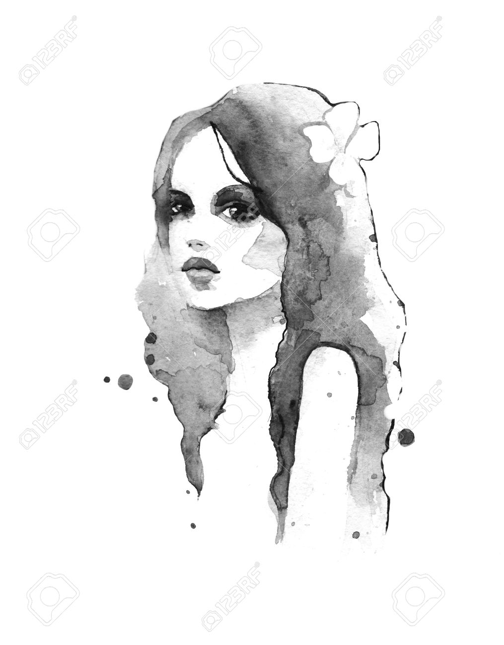 1015x1300 Black And White Watercolor Paintings Romantic Girl. Watercolor