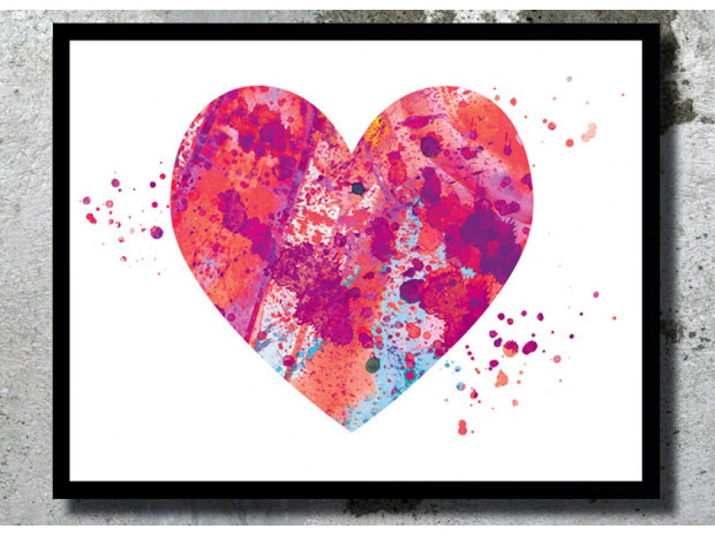 1024x768 Heart Watercolor Art Print Love Watercolor Painting Couple Wedding