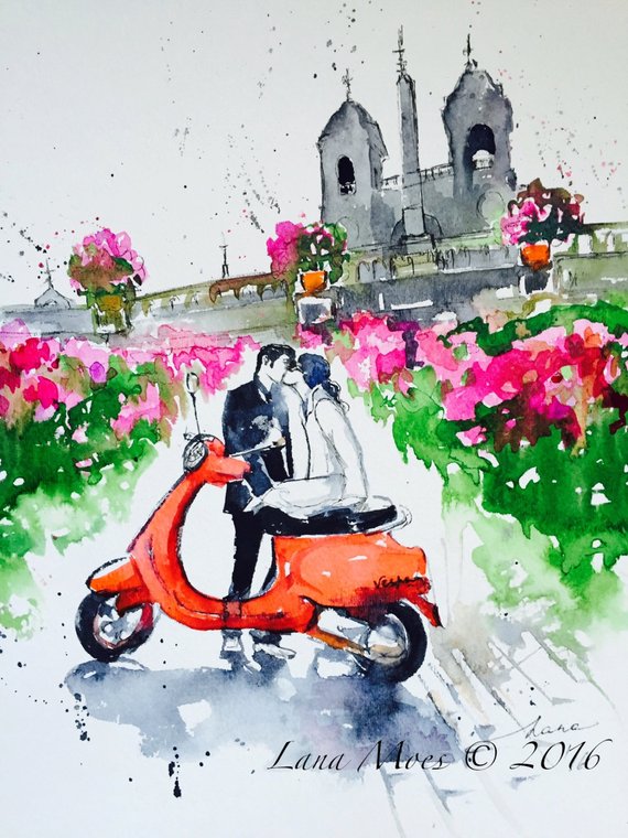 570x760 Romantic Rome Watercolor Art Print Travel Illustration Italy